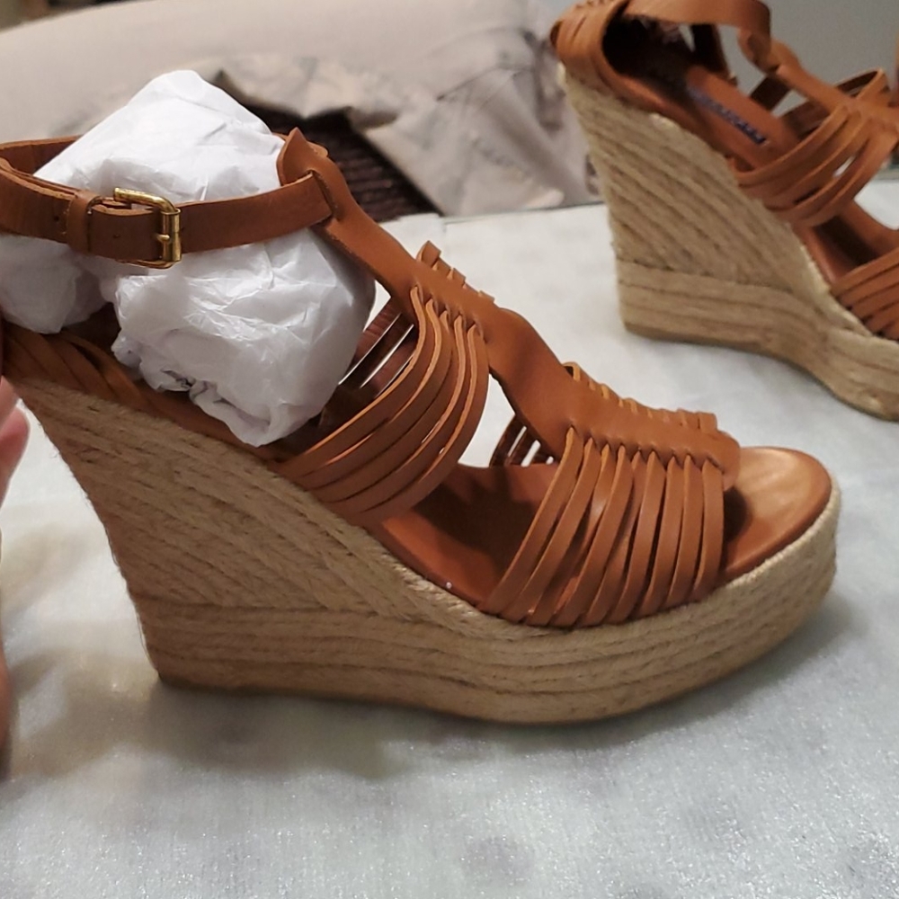 Ralph Lauren Brown leather wedge sandals